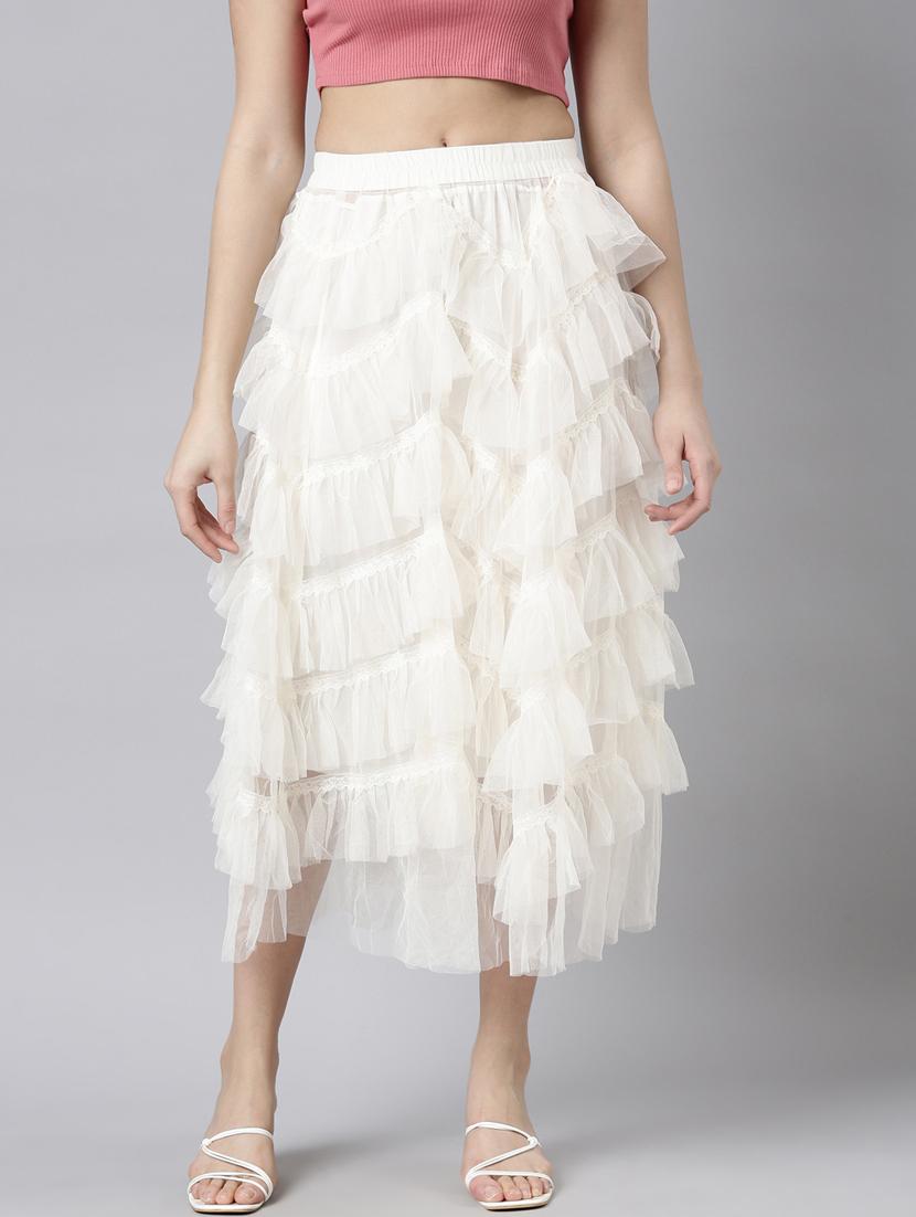 women mid-rise solid layered skirt - 21023454 - Zoom Image - 0