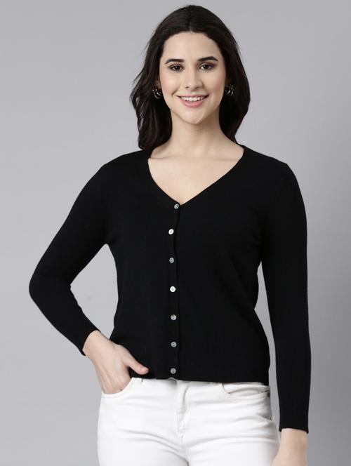 women solid acrylic cardigan - 21023517 -  Standard Image - 0