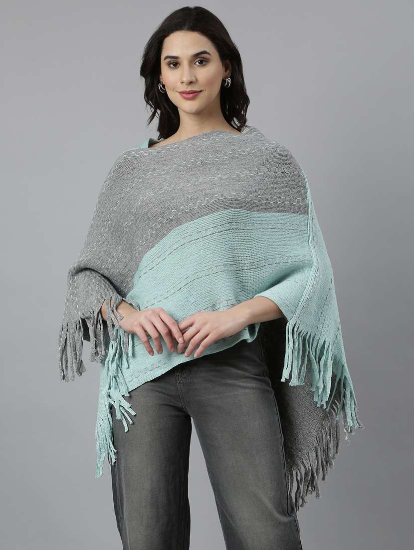 women grey self design ponchos - 21023541 - Zoom Image - 0