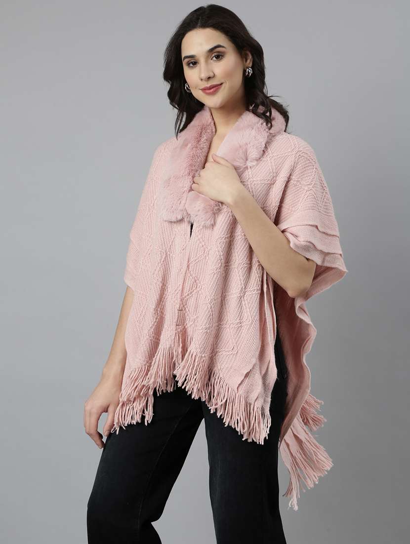 women pink self design ponchos - 21023556 -  Standard Image - 2
