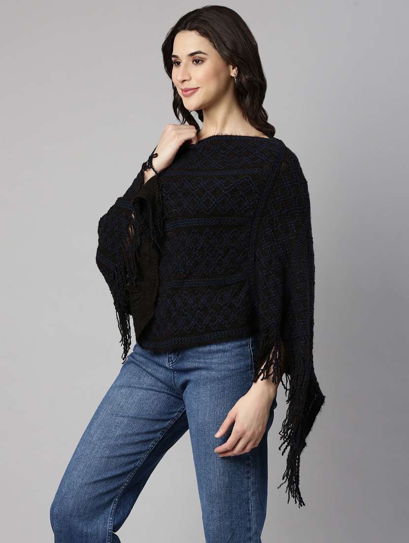 women blue self design ponchos - 21023582 - Standard Image - 2