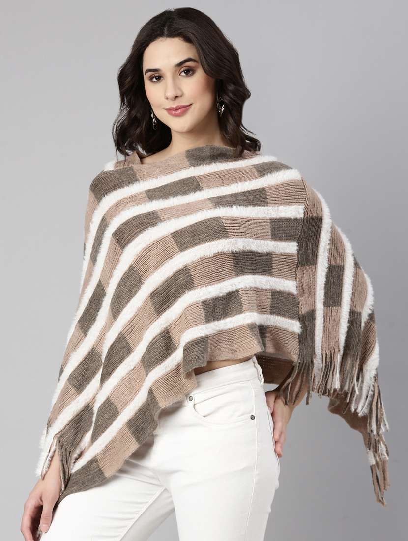 women beige self design ponchos - 21023587 - Standard Image - 2