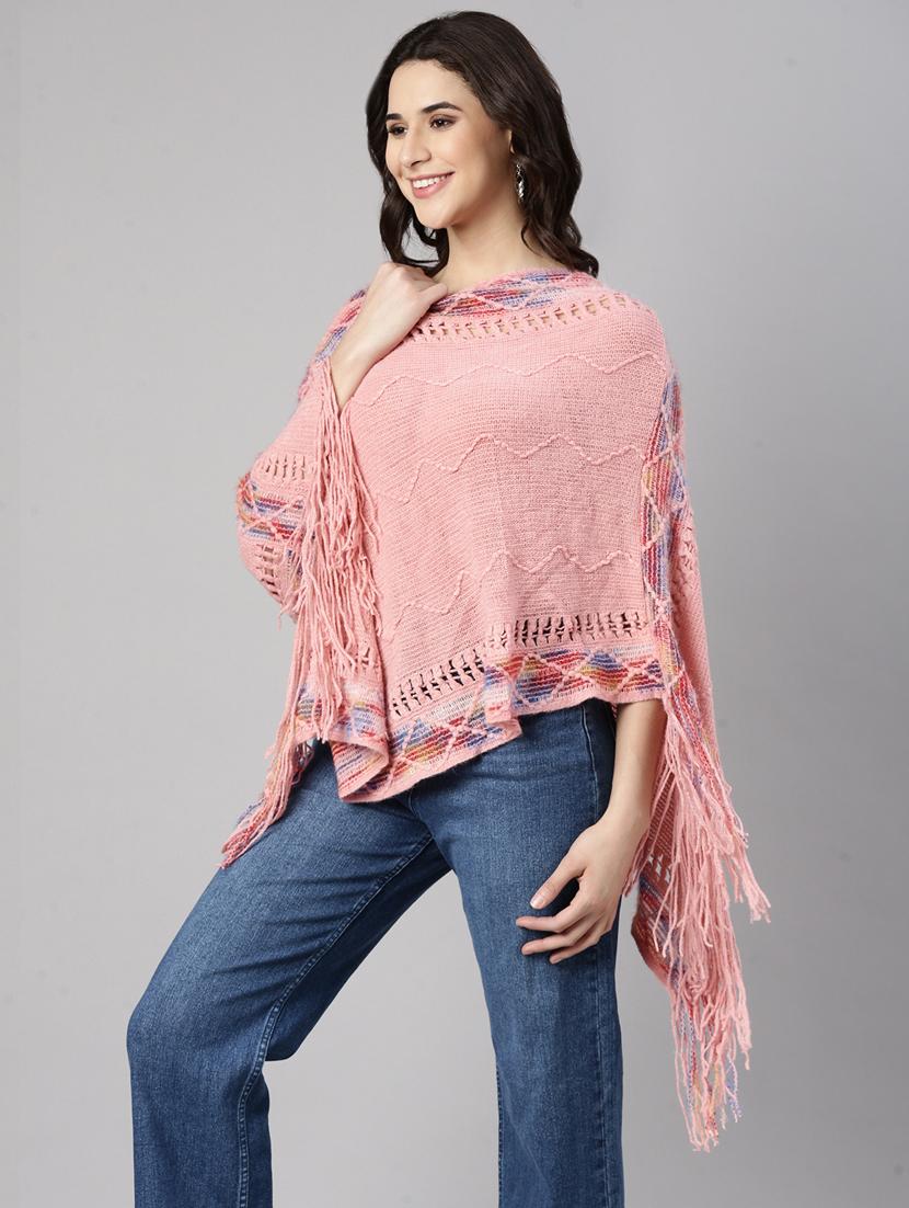 women pink self design ponchos - 21023589 - Standard Image - 2