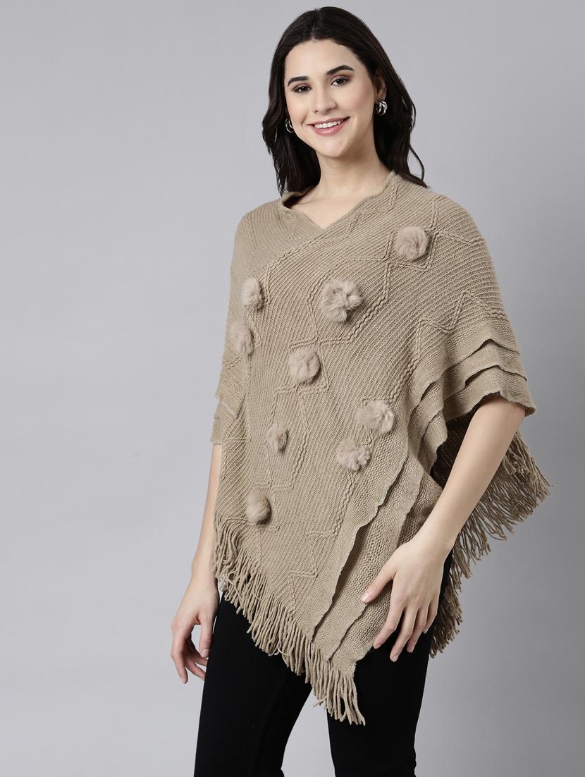 women beige self design ponchos - 21023598 - Standard Image - 2