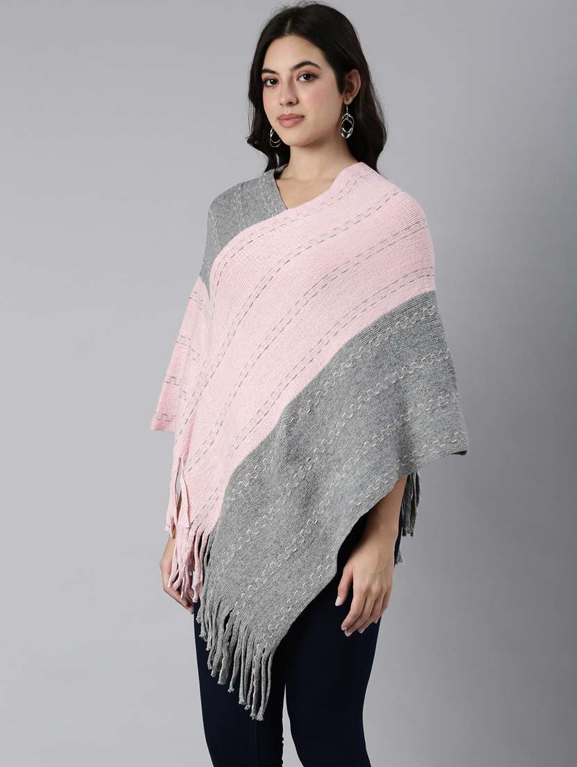 women pink self design ponchos - 21023605 -  Standard Image - 2