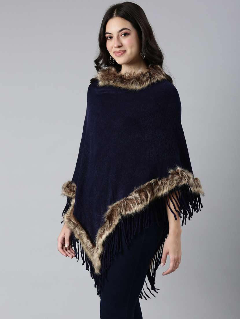 women blue solids ponchos - 21023621 -  Standard Image - 2