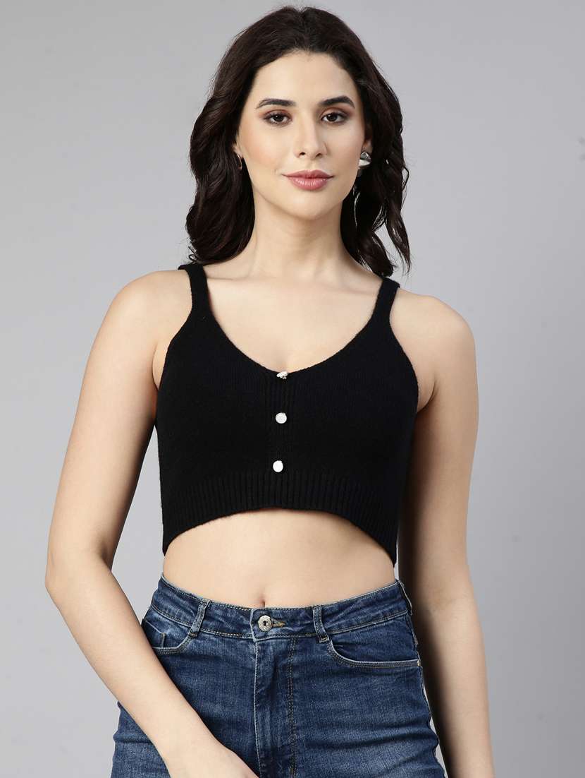 women solid color crop top