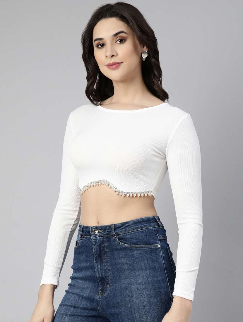 women solid color crop top - 21023669 - Standard Image - 2