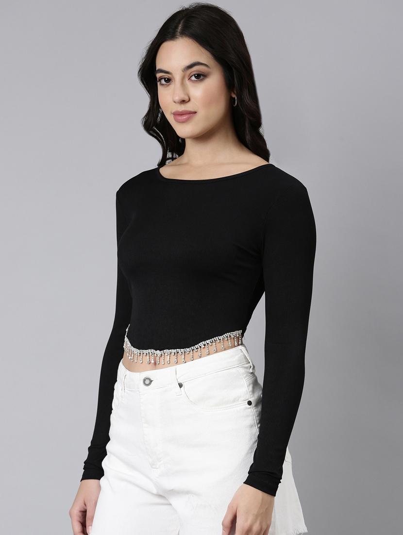women solid color round neck top - 21023670 - Standard Image - 2
