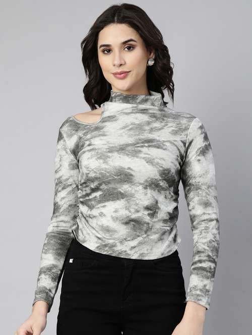 grey printed acrylic high neck top - 21023685 - Standard Image - 0