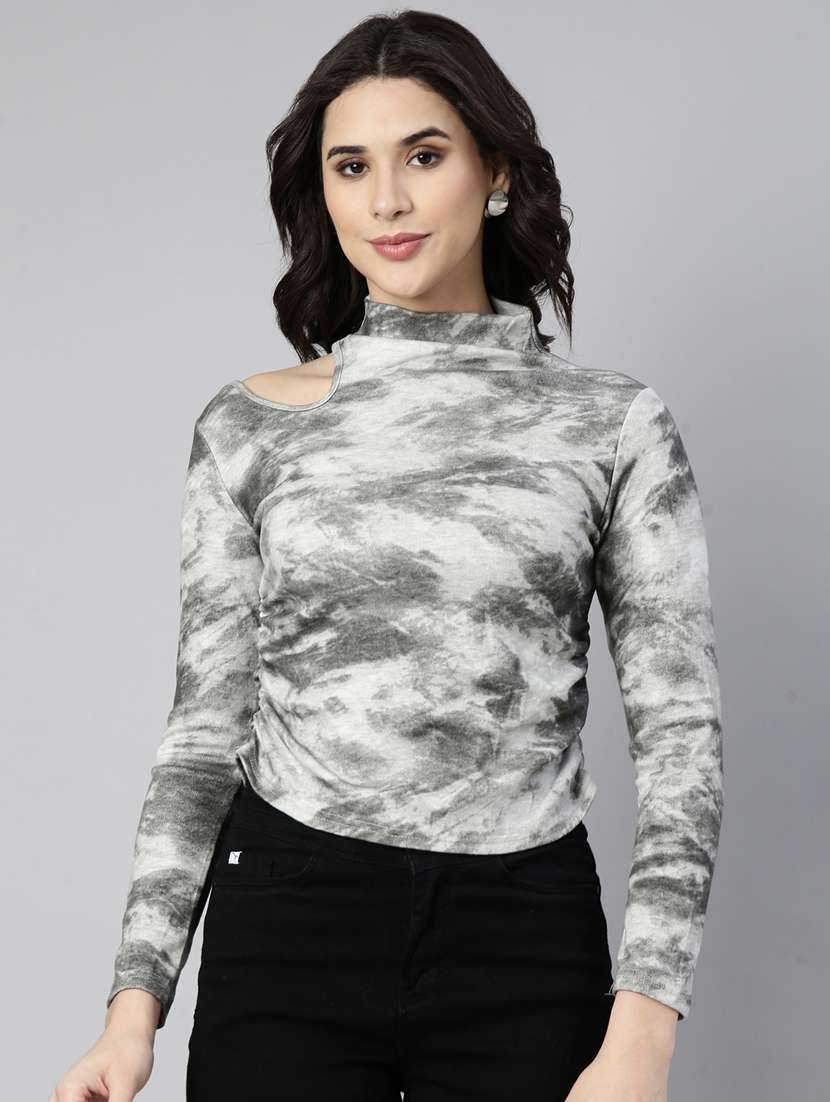 grey printed acrylic high neck top - 21023685 - Zoom Image - 0
