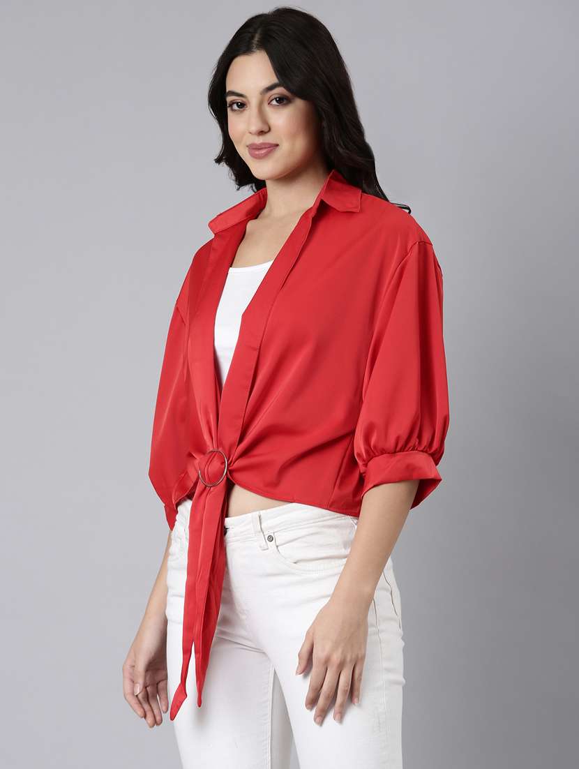 women solid color satin shirt top - 21023691 -  Standard Image - 2