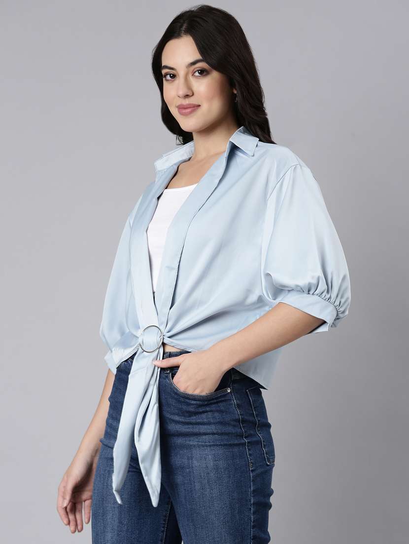 women solid color satin shirt top - 21023693 -  Standard Image - 2
