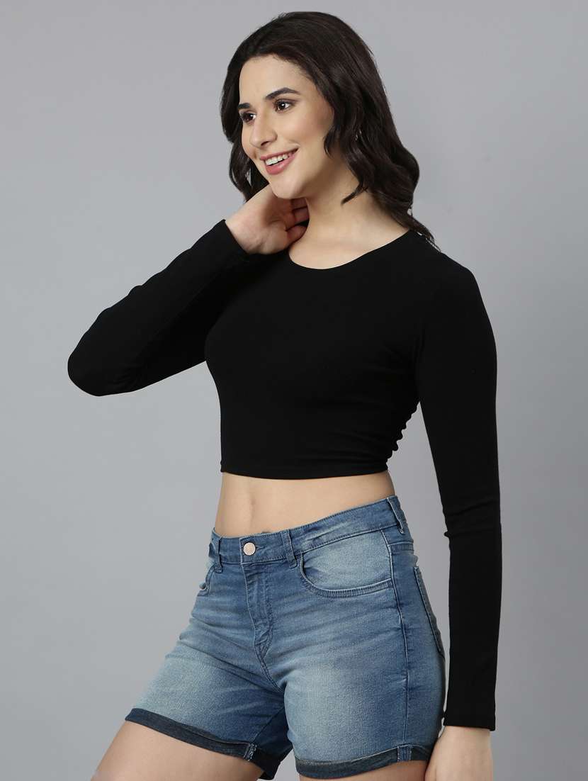 women solid color crop top - 21023732 -  Standard Image - 2