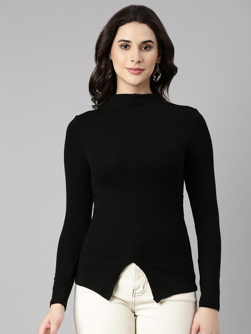 black cotton blend solid top - 21023734 -  Standard Image - 0
