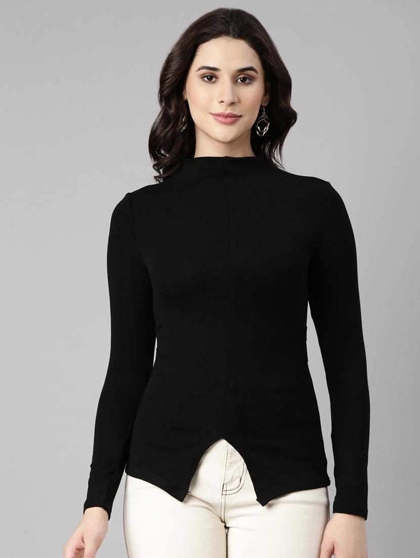 black cotton blend solid top - 21023734 -  Zoom Image - 0