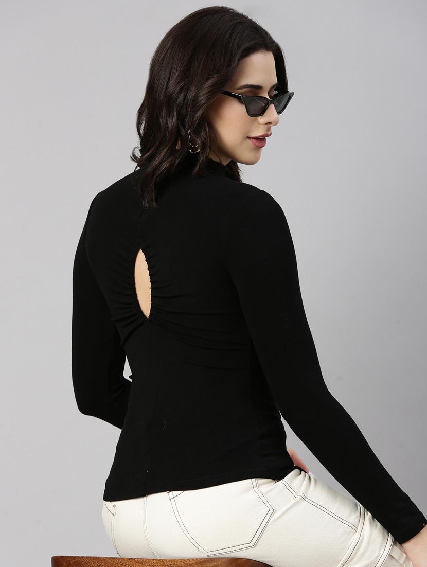 black cotton blend solid top - 21023734 - Standard Image - 2