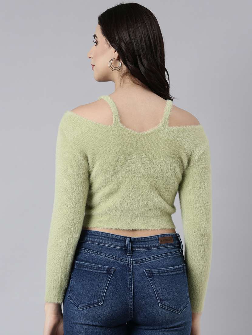 green full sleeve crop top - 21023740 -  Standard Image - 2