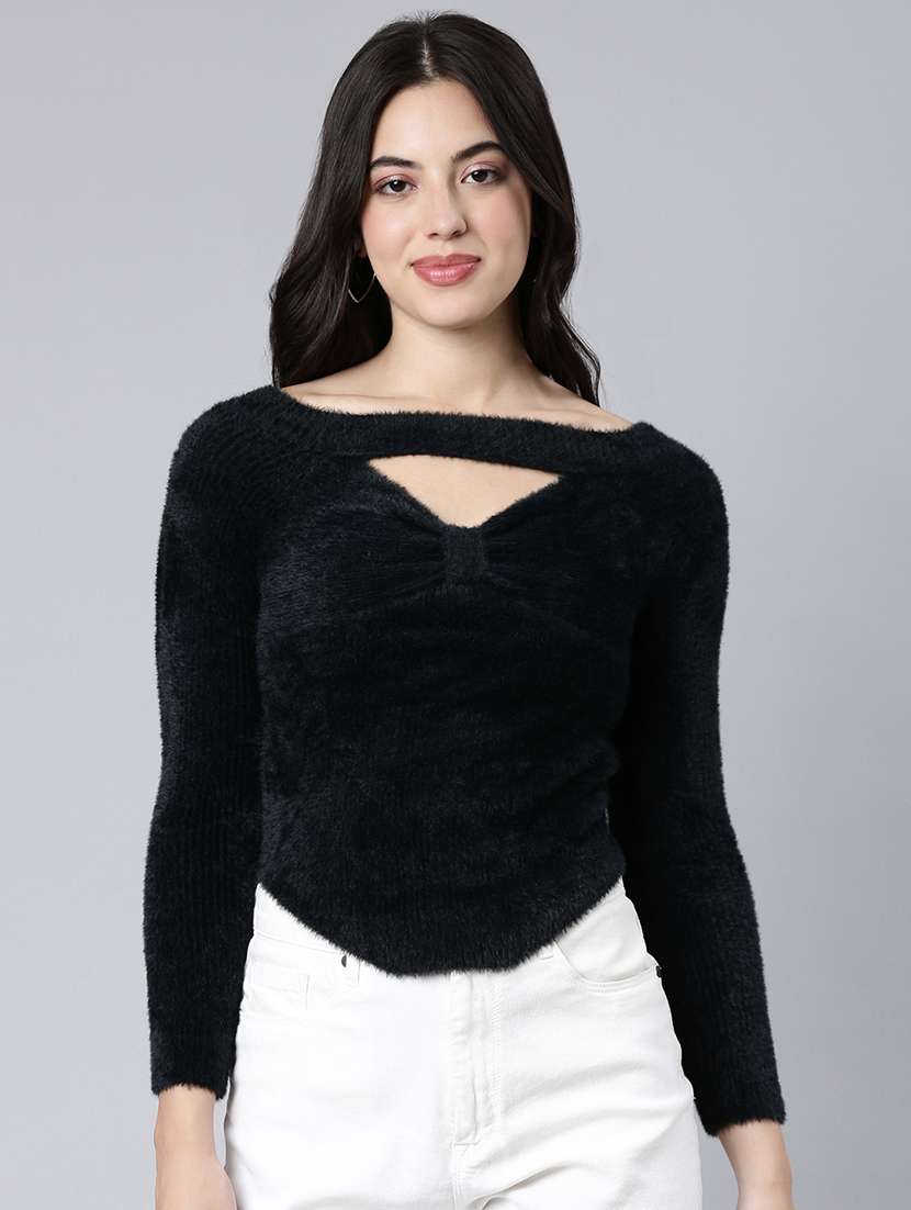 women black solids long sleeves top