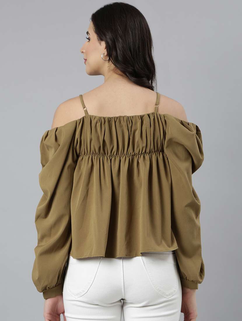olive off shoulder top - 21023752 -  Standard Image - 2