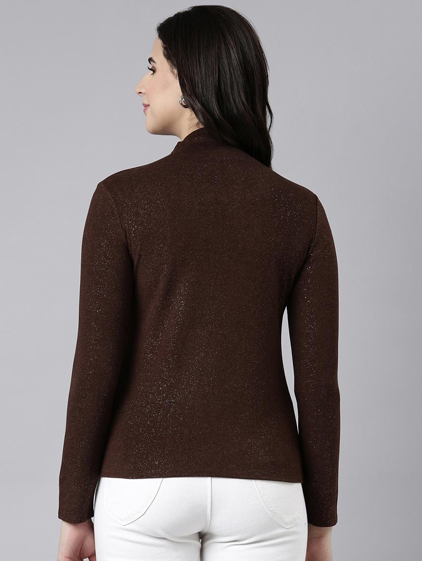 women brown solids long sleeves top - 21023760 - Standard Image - 2