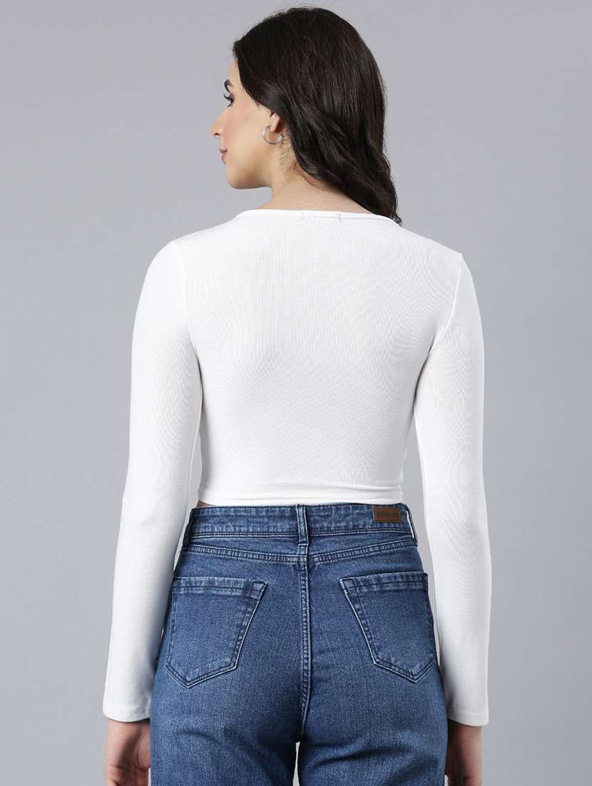 off white cotton blend crop top - 21023763 - Standard Image - 2