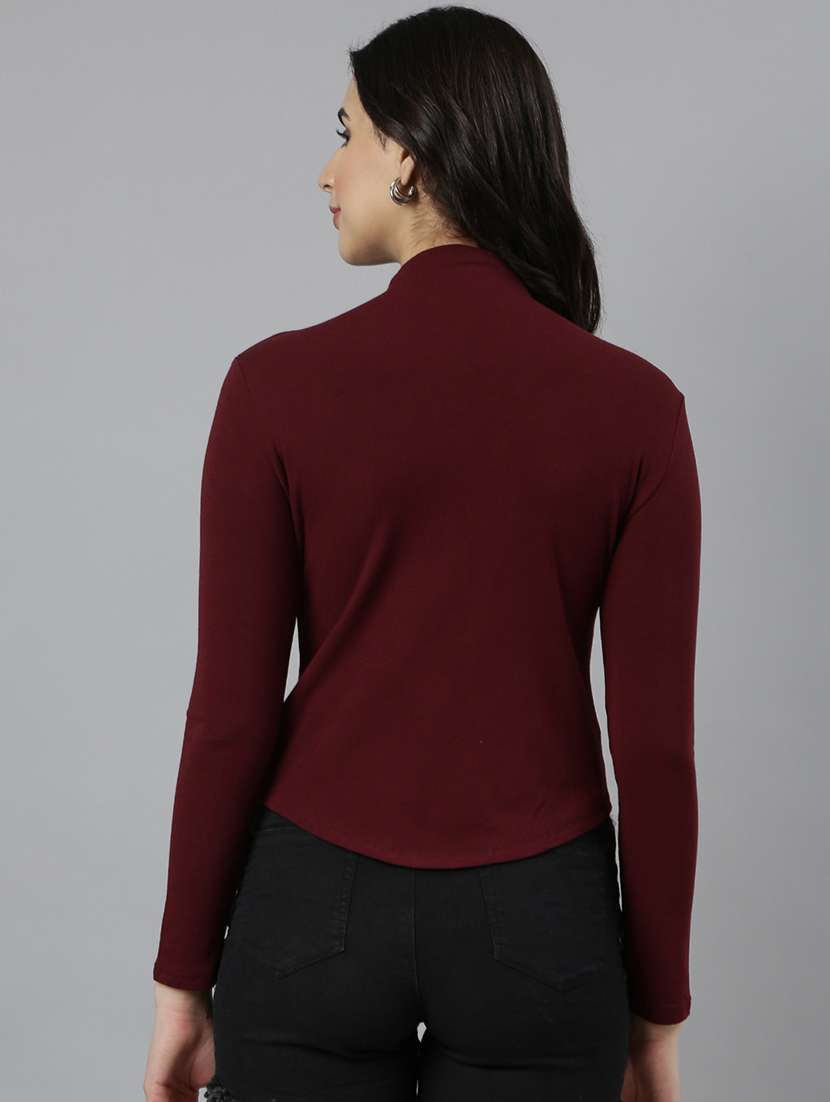 women maroon solids long sleeves top - 21023766 -  Standard Image - 2