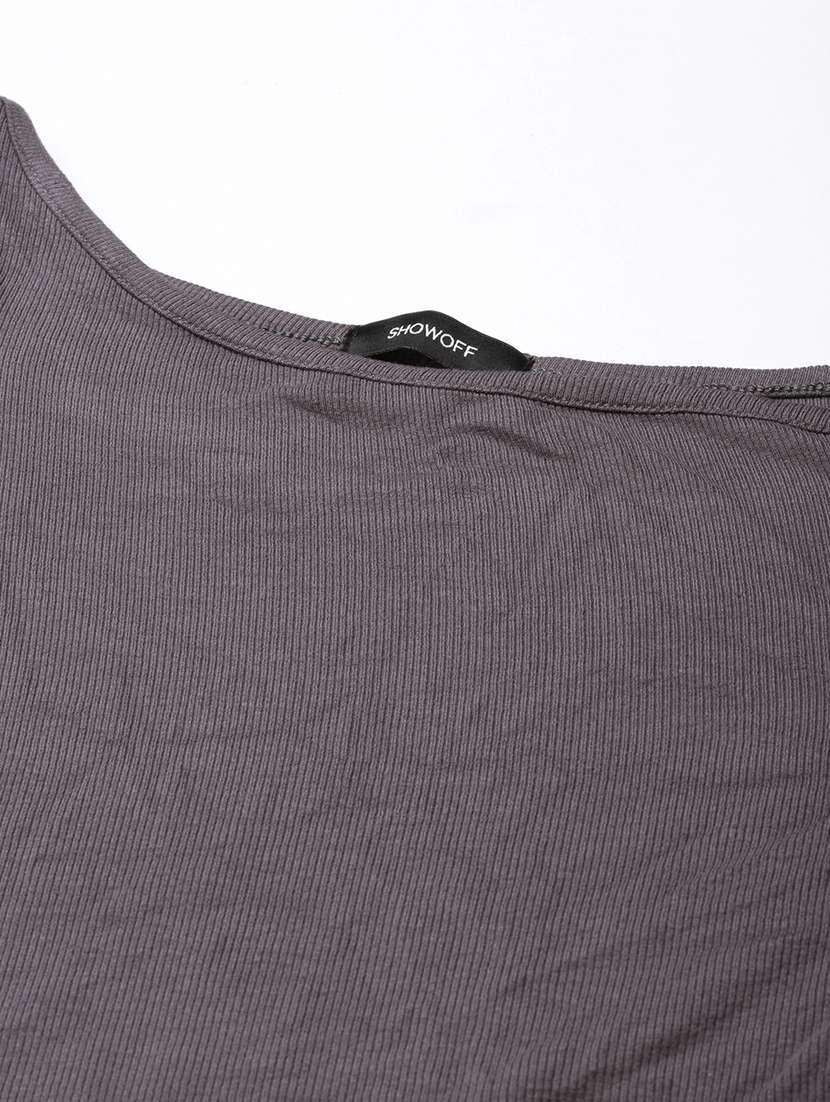 women grey solids long sleeves crop top - 21023777 -  Standard Image - 7