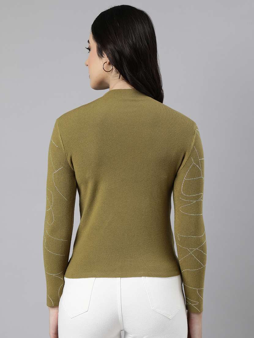 women olive embellished long sleeves top - 21023781 -  Standard Image - 2