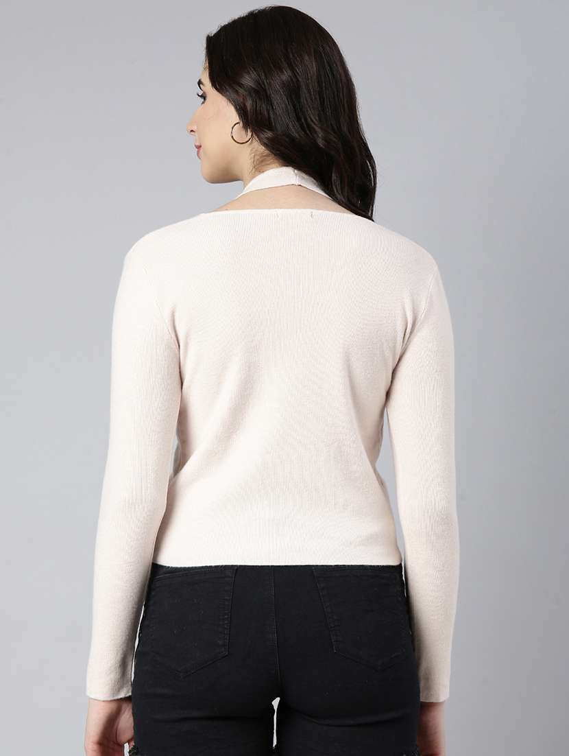 women beige solids long sleeves casual top - 21023783 - Standard Image - 2