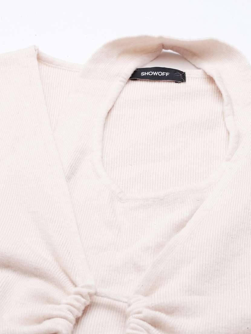 women beige solids long sleeves casual top - 21023783 - Standard Image - 7