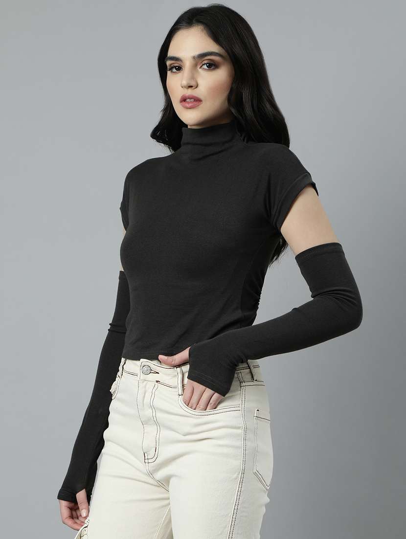women solids short sleeves top with arm sleeves - 21023797 -  Standard Image - 2