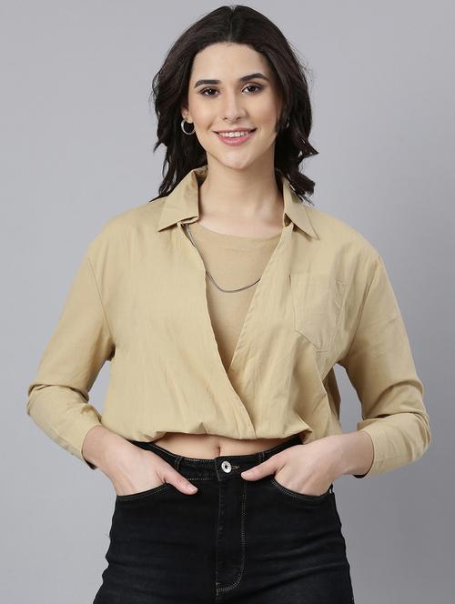 women solids collared crop top - 21023808 - Standard Image - 0