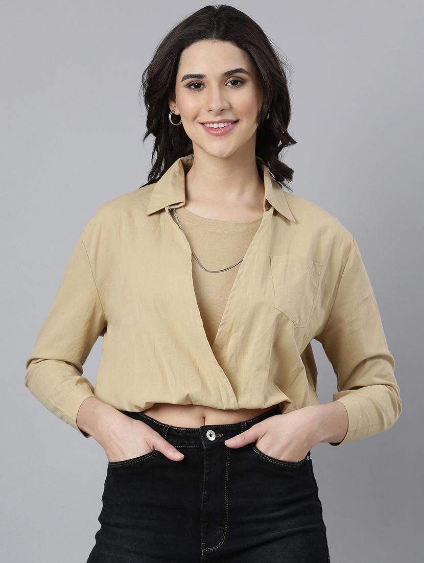 women solids collared crop top - 21023808 - Zoom Image - 0