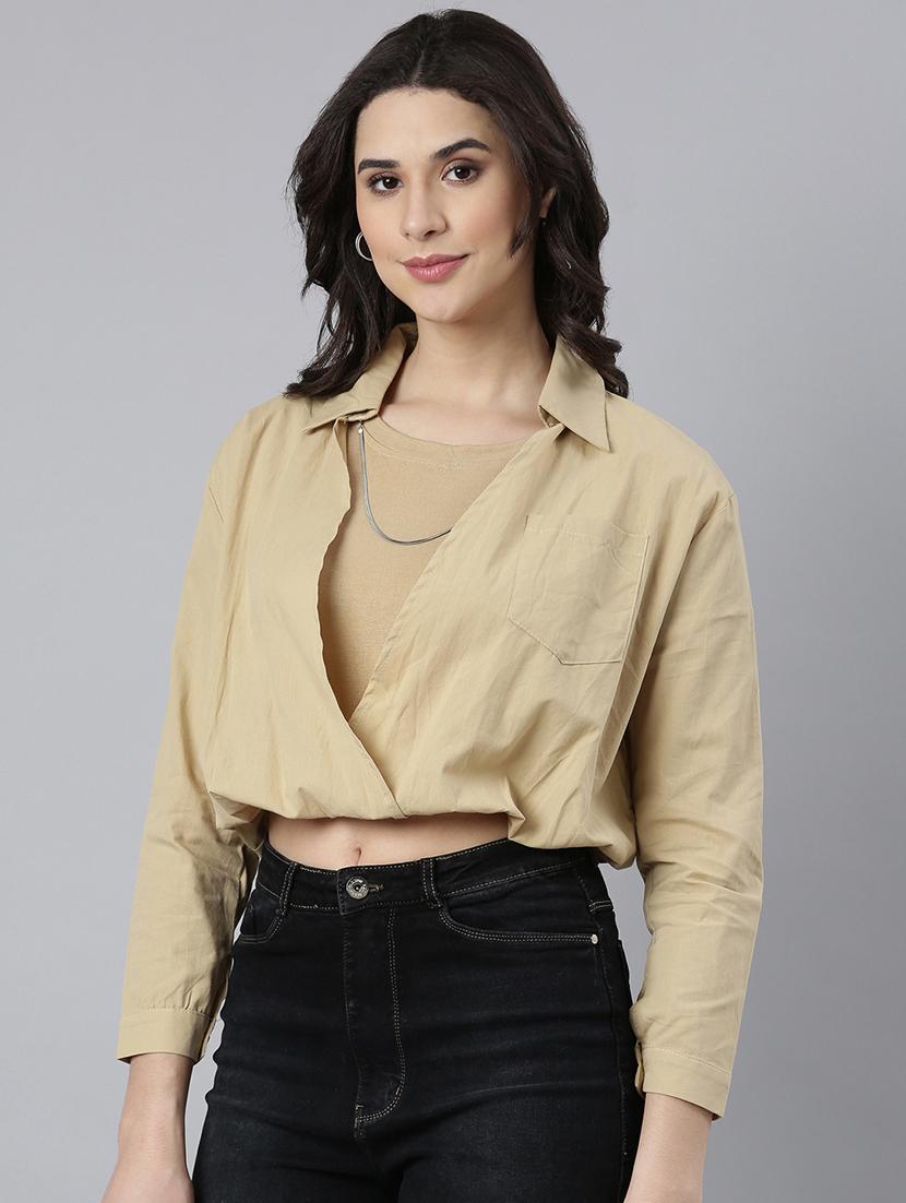 women solids collared crop top - 21023808 - Standard Image - 2