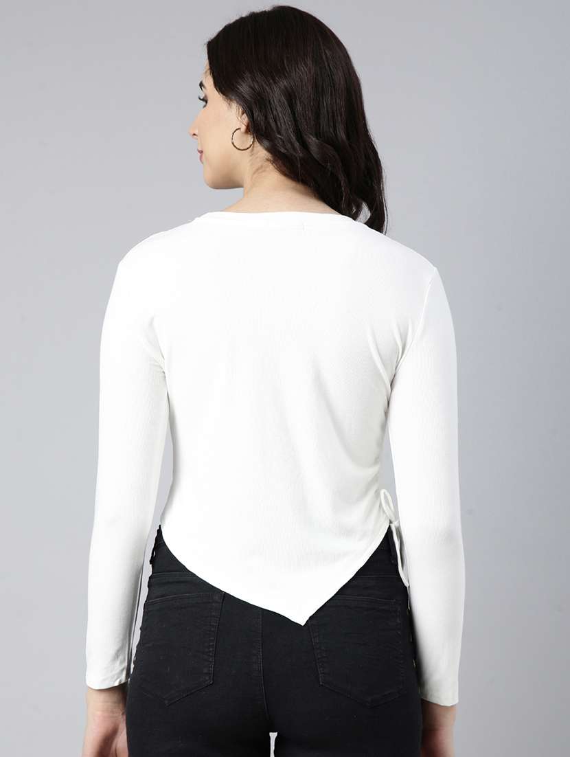 off white cotton blend asymmetric top - 21023810 - Standard Image - 2