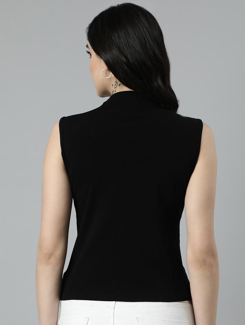 black cotton blend regular top - 21023823 - Standard Image - 2