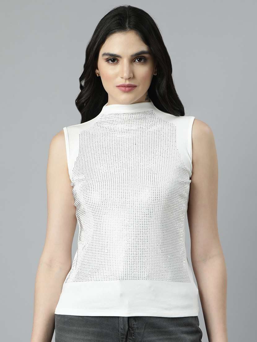 off white cotton blend regular top - 21023827 - Zoom Image - 0
