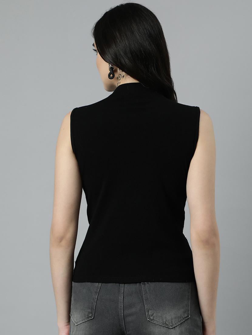 black cotton blend regular top - 21023829 - Standard Image - 2