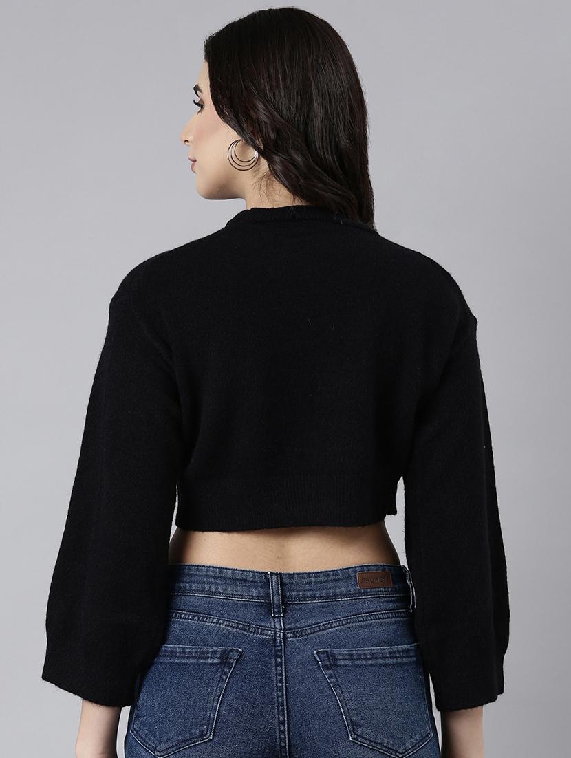 women black solids long sleeves crop top - 21023836 - Standard Image - 2