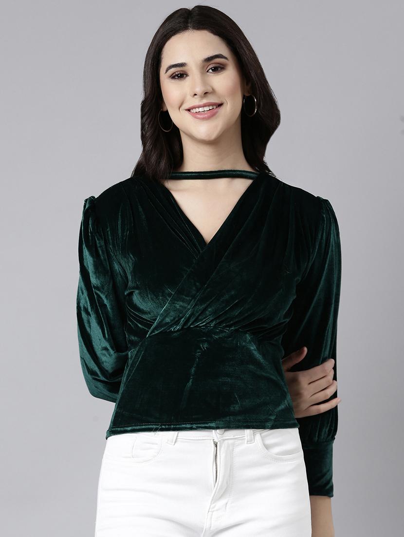 women green solids long sleeves top - 21023846 - Zoom Image - 0