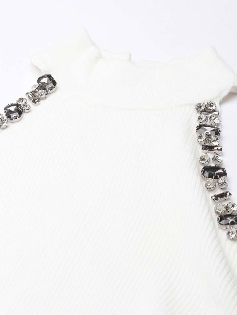 women white cold shoulder sleeves crop top - 21023847 -  Standard Image - 7