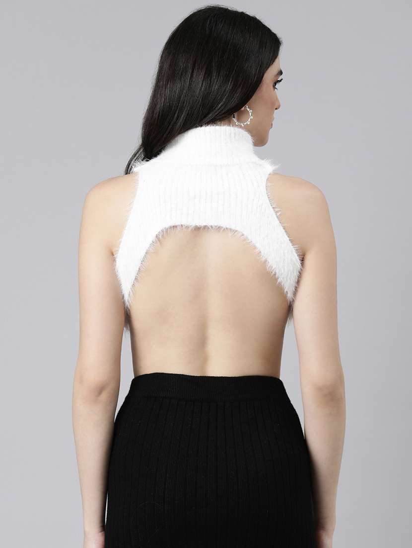 women white solids sleeveless crop top - 21023853 -  Standard Image - 2