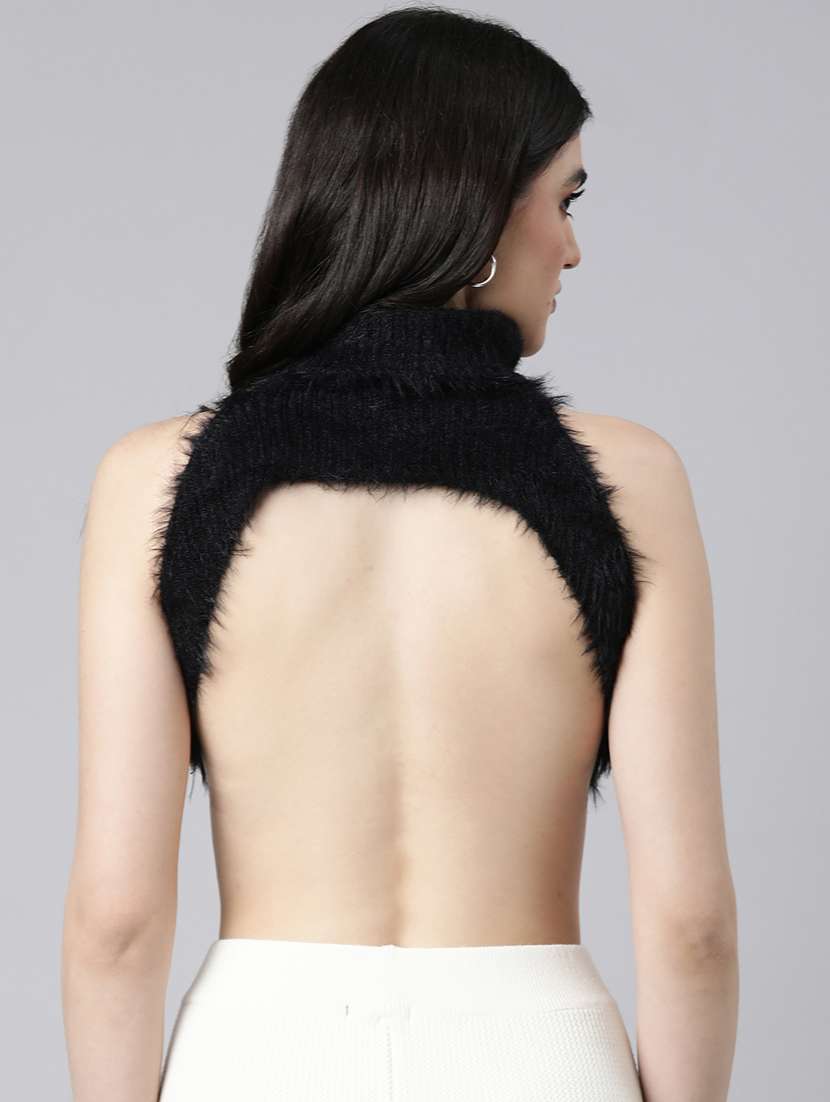 women black solids sleeveless crop top - 21023854 -  Standard Image - 2