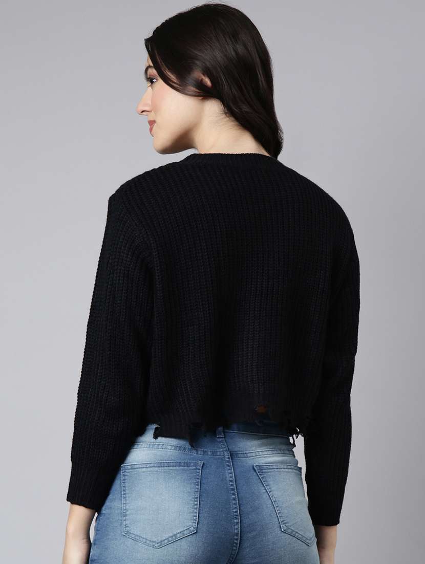 women black solids long sleeves crop top - 21023864 -  Standard Image - 2