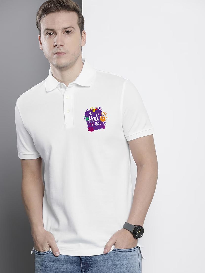 white cotton blend placement print tshirt - 21023904 -  Zoom Image - 0