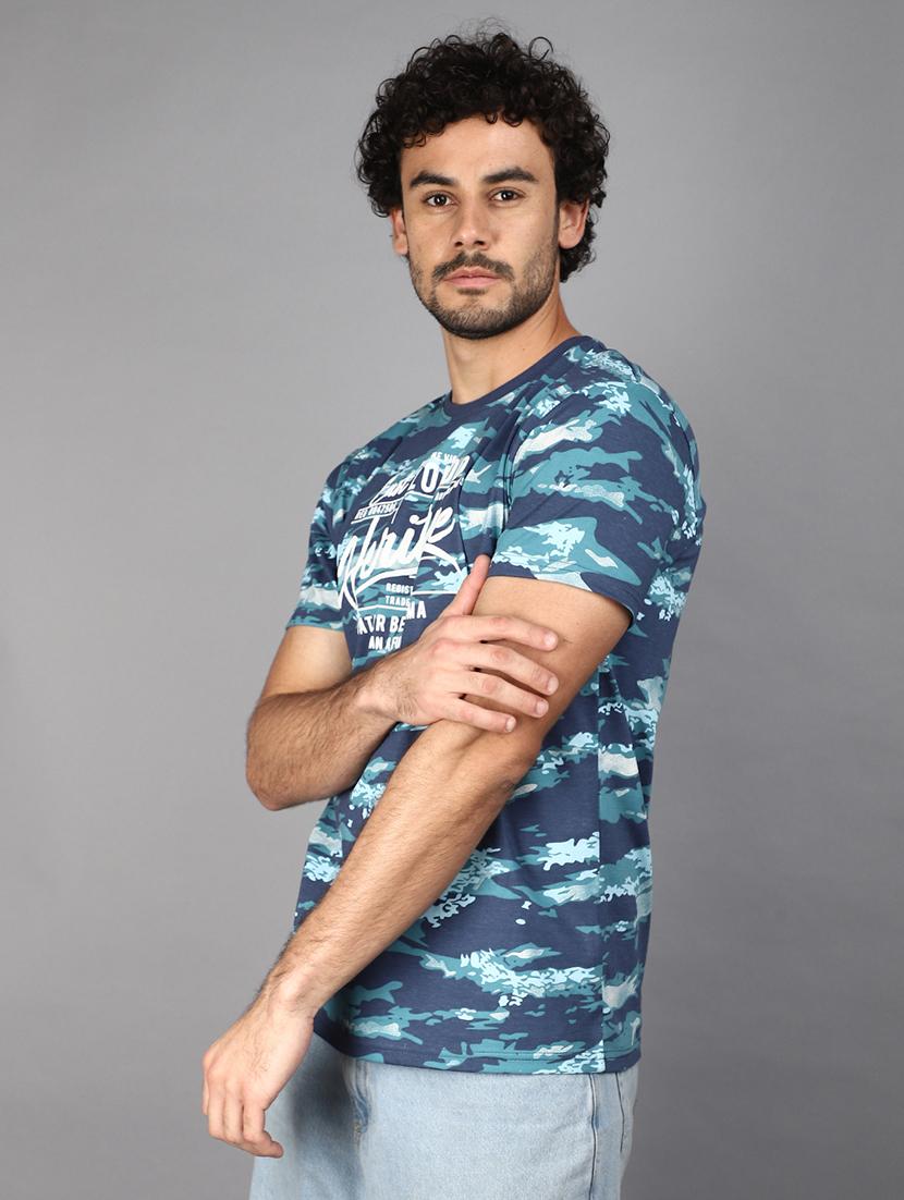 men navy blue printed casual t-shirt - 21023958 - Standard Image - 2