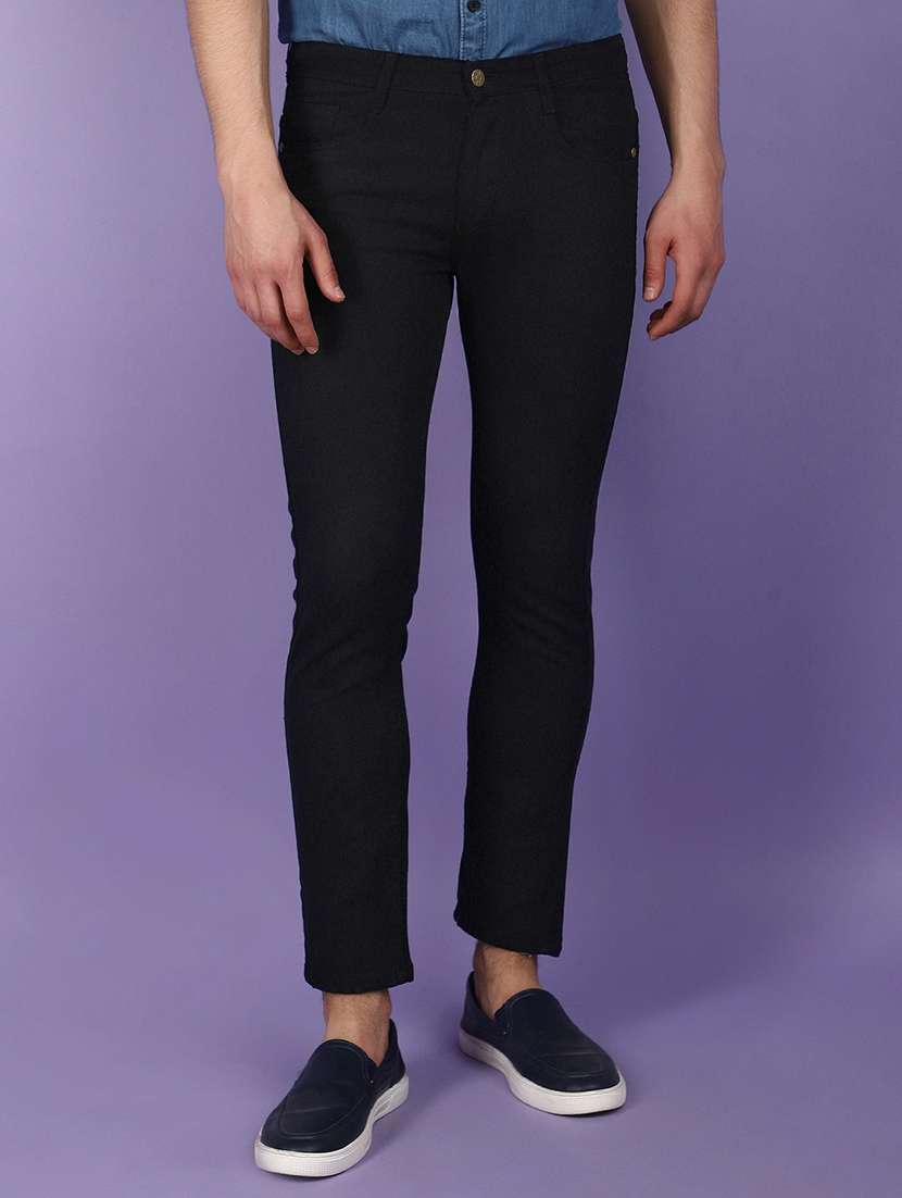men solid black slim fit jeans
