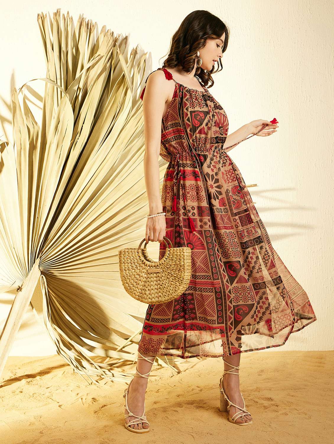 brown chiffon fit & flare dress - 21024139 -  Standard Image - 2