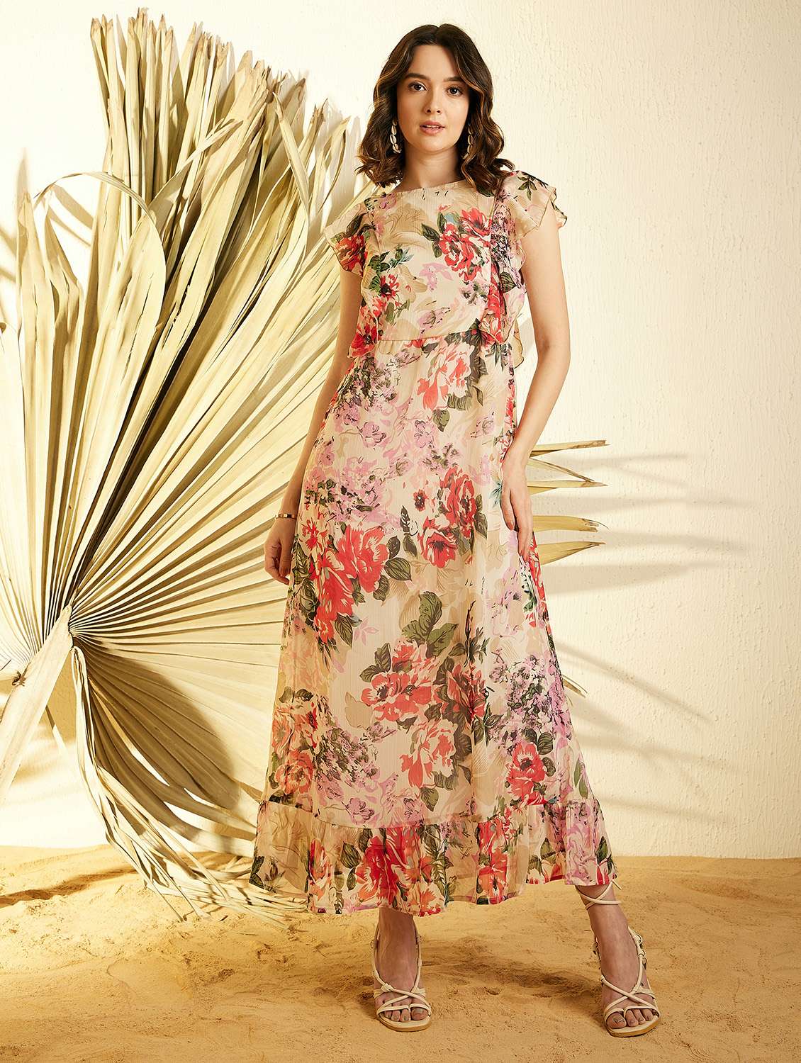 women floral print chiffon gown dress